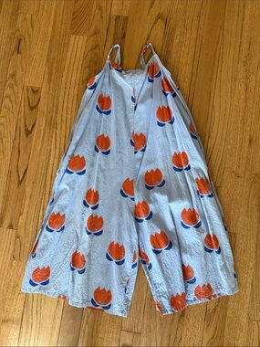 Bobo Choses Light Blue Jumpsuit with Orange & Navy Floral Print
